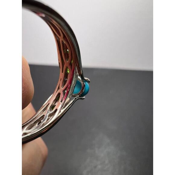 Turquoise and chrome diopside sterling silver ring size 9 - Picture 7 of 8